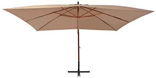 Higsose Gartenschirm 3x4x2,85 m Sonnenschirm Holz Balkon Schirm Strandschirm mit Kurbel und Windluke Parasol Freischwebend Grün UV Beständigem und Verblassfestem mit Holzmast und Polyester