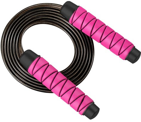 SINOIDEAS Springseil, Springseil für Erwachsene und Kinder, Seilspringen mit Memory Foam Griffen und Kugellagern (Pink)