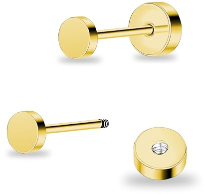 DE Titan Damen flach zurück Ohrstecker Frauen hypoallergene Ohrringe für empfindliche Ohren einfach klassisch 3mm-6mm flach Ohrstecker perfekt für Helix Tragus Knorpel