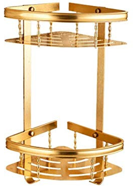 WOTZOV Bathroom Shelves, Bathroom Shelves Shelf Standing Rack - Space Aluminum Gold Triangle Plate Blue Bathroom Rack Bathroom Fan-Shaped Corner Double-Layer Punching Storage Rack
