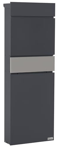 Zelsius Boîte aux lettres anthracite (RAL7016) avec acier inoxydable | Boîte aux lettres sur pied avec compartiment à journaux