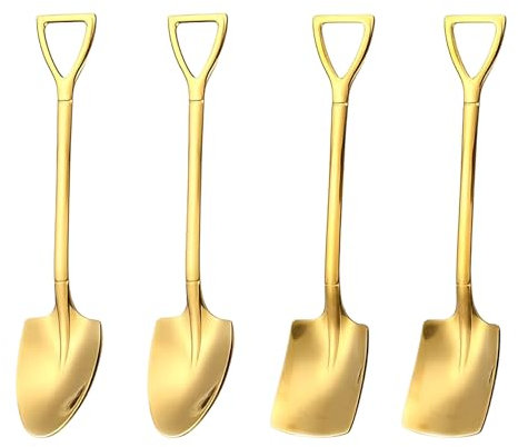 DBAILY 4 PCS Stainless Steel Spade Spoons, Gold, Modern, 15cm*3cm, Set of 4, Dishwasher Safe, Spoon