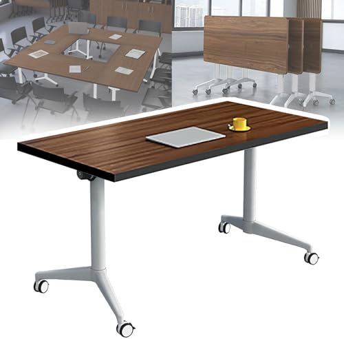 EAHKMETQ Klappbarer Konferenztisch, Faltbarer Konferenzraum, Schulungsraum, mobiler Klapp-Schulungstisch, großer rechteckiger Besprechungs- und Seminartisch mit Rollen, rechteckiger modular