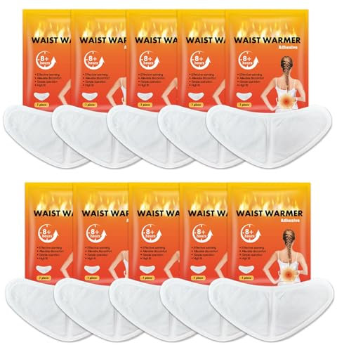 Tuxxjzm Adhesive Heating Pads, Self-Adhesive Heat Patches, Self-Heating Waist Warmer, 10 x Portable Menstrual Heating Pads, Heat Plasters for Discomfort and Back Relief