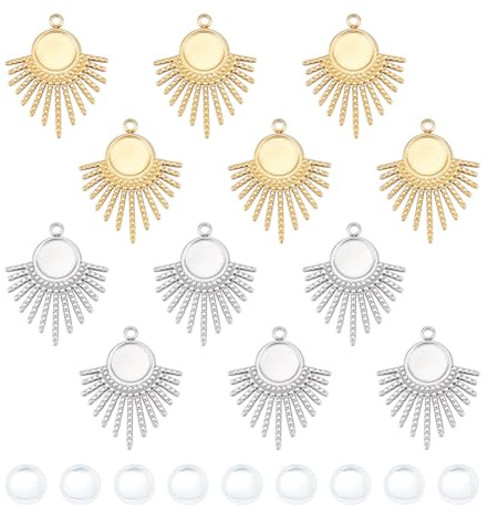 UNICRAFTALE 24 Stück 2 Farben Edelstahl Cabochon Rohlinge Anhänger Fächeranhängern Sets Zum Herstellen Blanke Kuppelfassung Cabochon Charm Einstellung Tablett 8mm Für Die DIY Schmuckherstellung
