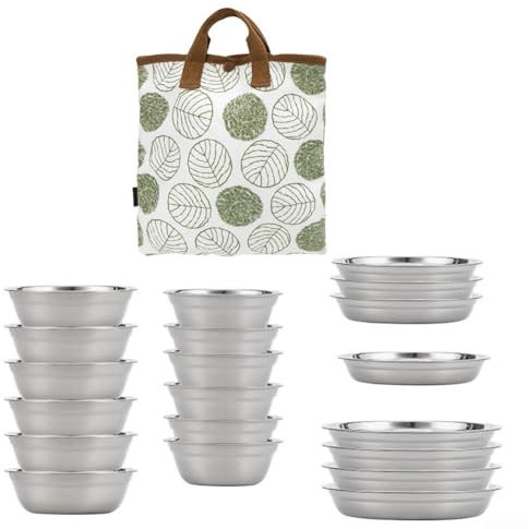 DAZZLEEX Juego de 20 platos de camping de acero inoxidable, cuenco de sopa resistente a la corrosión y juego de platos para acampar al aire libre, barbacoa, picnic y otras reuniones multipersona