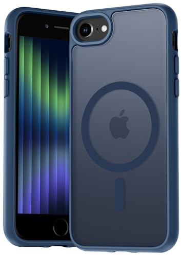 Natiiozie Magnetisch Hülle Kompatibel mit iPhone SE 3/2(2022/2020), iPhone 8/7, Matt Handyhülle Kompatibel mit MagSafe, Stoßfest Kratzfest Schutzhülle Nie Vergilbung Rückseite Dünn Case Dunkelblau