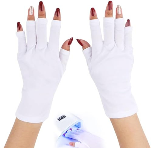 AUPERTO Guantes UV para uñas de gel, guantes de protección UV UPF 50+ para manicura de gel, guantes para el cuidado de la piel, guantes anti UV para lámpara de uñas, secadora de uñas, guantes UV sin