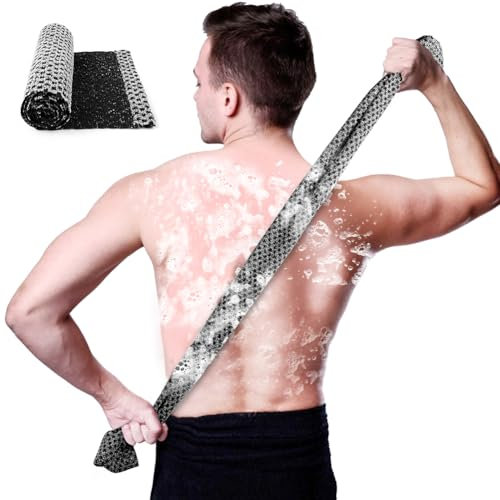 LOPHE Scrubber per la Schiena, Panno Esfoliante Corpo Scrubber Schiena Doccia Lungo Unisex, Spazzola Bagno Schiena Elastico e Confortevole per Doccia e Bagno(Nero)