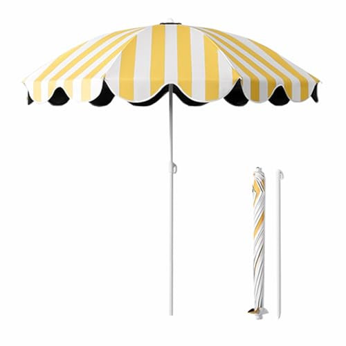Ombrellone Portatile a Strisce da 155 cm, Piccolo Ombrellone da Giardino con Protezione UV, per Esterni con Altezza Regolabile