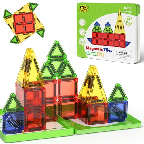 Magnetisk kakelkonstruktion set, reseleksak för barn, bärbar, resor, MINI, magnetiska kakelplattor, leksak, magnetisk byggsats, gåva för 3+ år, småbarn (26 st magnetiska tiles)