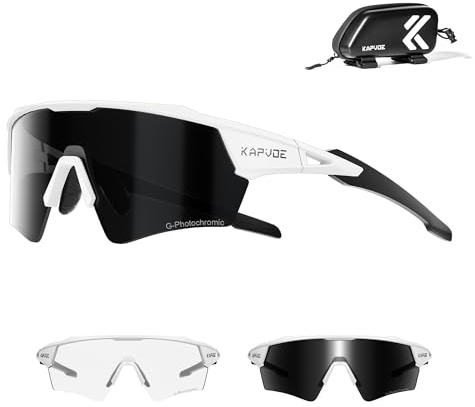 KAPVOE Fahrradbrille Selbsttönend für Herren Damen Photochrome Sport Sonnenbrille Klar Rennrad Brille TR90 Rahmen Schnelle Brille Radfahren MTB Radbrille UV400 Schutz Sportbrille für Laufen Schwarz