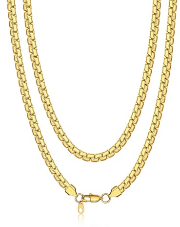 Bandmax Halskette Edelstahl Herren Damen Venezianer Kette für Männer Gliederkette 2/4/6mm Breit Box Link Kette Silber/Gold/Schwarz Venezianisch Briolette Ketten Halsreif Halsschmuck, Länge 35-76cm
