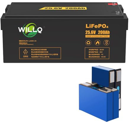 WILLQ LiFePO4 Battery 12.8V/25.6V 100AH 200AH 280AH Backup Lithium Battery Replacement for Emergency Power Storage/RV/Trailer Backup Batteries 6000+ Cycles,25.6V200AH