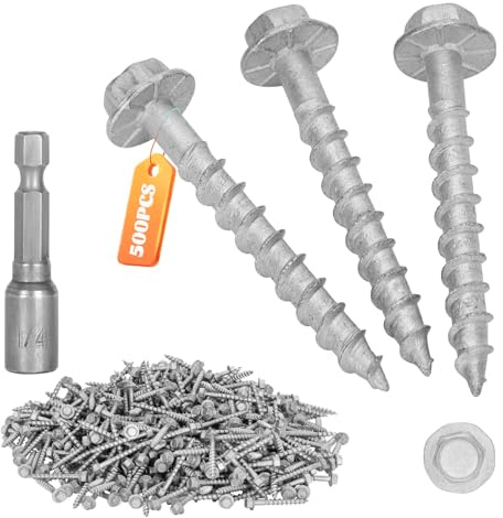 Upgrade #9 x 1-1/2 Joist Hanger Screws-500 Qty,9112R500 Joist Hanger Connector Screws,1/4 Hex Socket Wood Screw,0.370-Dia Deck Screw, Replace 10D Nails,Prem-Galvanized 1500 Hours Salt Spray Test