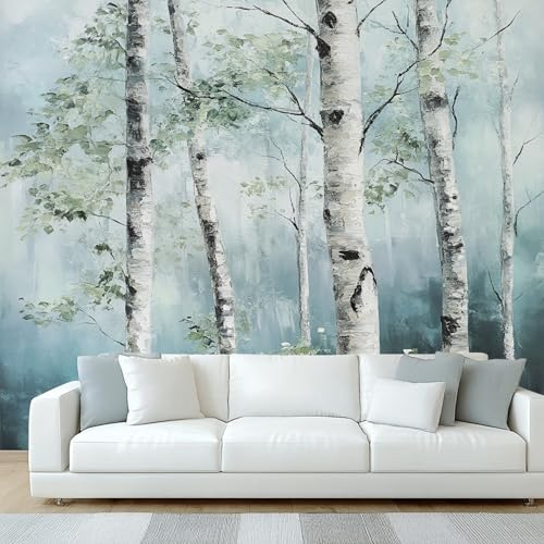 NOGAWA Papier Peint Motif Bouleau, 3D Panoramique Papier Peint Forêt, Papier Mural Decoratif Pour Salon, Chambre, Tapisserie Murales, Décoration Murale 400x280cm