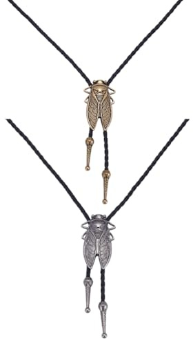 CRAFTYMELODY 2 Bolo Krawatte Für Herren Vintage Bolo Tie Handgemachte Western Cowboy Leder Krawatte Verstellbare Halskette Mit Insekten Zikaden Anhänger