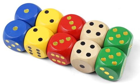 Set di 10 dadi in legno grandi da 30 mm, dadi in legno, D6, set di dadi da gioco in legno naturale, per giochi da tavolo, math tutoring, giochi da tavolo