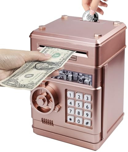 HUSAN Electronic Money Bank, Electronic Password Piggy Bank Mini ATM Cash Coin Money Box for Kids, Best Birthday Toy for Children, Boys & Girls (Rose Golds-)