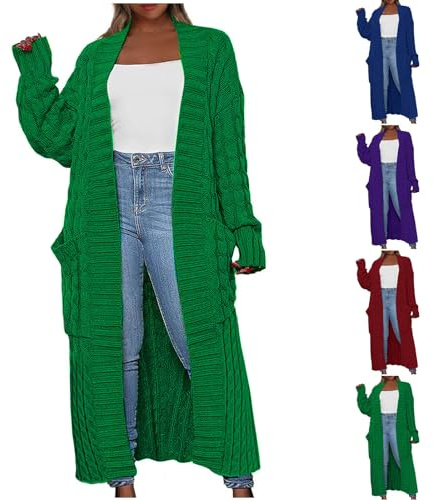 WOXIHUAN Maglione Giacca Cotone per Maglieria Donna Giacche Versione Lungo Cappotto a Maniche Lunghe Cardigan Fronte Aperto Giacca Invernali Calda Blazer Sciolto Confortevole Maglia Casual Outwear
