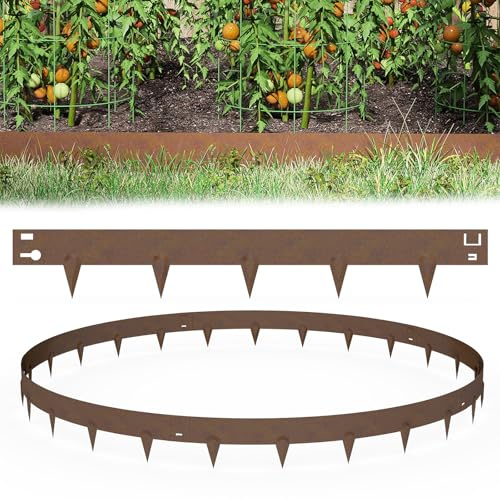 Aufun 20 bordi per prato, in lega di metallo, 21 m, flessibili per aiuole da giardino con spine, per cortile, giardino, fattoria, marrone (105 cm x 20 cm)