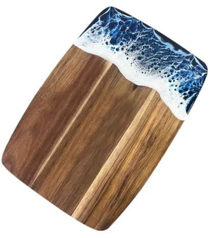 ZUNOXAZ Wave Resin Splicing Cutting Board for Kitchen Meat Vegetable Cheese Prep Acacia Wood Chopping Board with Unique Irregular Pattern Practical Gift for Cooking Enthusiasts