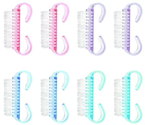 YUVKIN 8 Pezzi Spazzola per Unghie con Manico in Plastica, Spazzolino per Mani e Piedi per Pulizia e Esfoliazione, Ideale per Manicure e Pedicure, Spazzolina per Unghie e Dita (4 Colori)