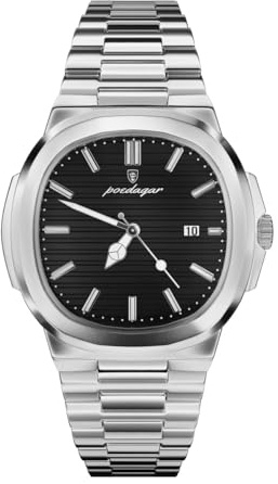 Genérico Relojes Hombre Reloj Acero Inoxidable con Pulsera Plateada, Movimiento Cuarzo, Elegante y Deportivos para Vestir, Resistente al Agua 3 ATM, Hombre y Uso de Trabajo
