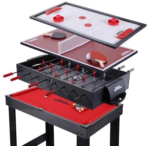 Sports Illustrated - 35 4-in-1 Multi-Game Table – Foosball, Air Hockey, Table Tennis & Billiards Combo Set with Accessories for Kids, Teens & Family Game Nights