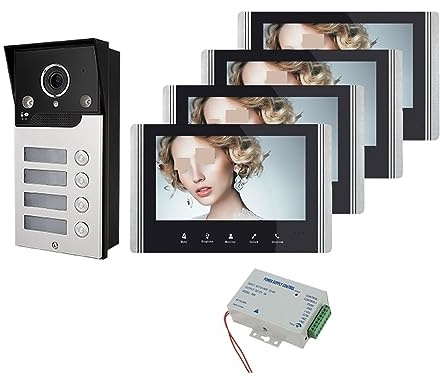 Système D'interphone Wifi 7 Pouces Vidéo Porte Téléphone Lumière Blanche Vision Nocturne Sonnette Caméra App Déverrouillage À Distance Affichage Clair Protection Contre Intempéries(V7022B-WIFI-MAS-4)