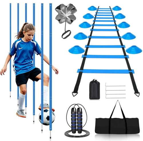YushengTai Fußball Trainingsset mit Slalomstangen, Koordinationsleiter 6 m & Hütchen – Vielseitiges Fussball Trainingsset für Koordination, Agilität und Techniktraining