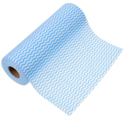 Yardwe 50 Paños de Cocina Desechables Gruesos 25x30 Cm en Rollo Azul Ondas para Limpieza de Platos, Ollas y Superficies del Hogar, Toallas Reutilizables para Limpieza