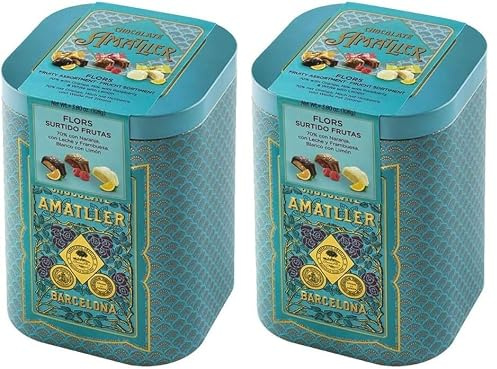 Chocolate Amatller Regalo Original (Caja Regalo Metálica Bombones de Chocolate con Fruta 108gr) Variados (Paquete de 2)