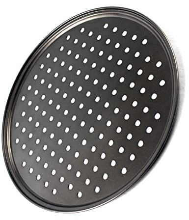 Chiyyak Teglia per Pizza Forata con Fondo Rigido, Antiaderente, per Picnic, in Acciaio Al Carbonio Leggero (28 cm)