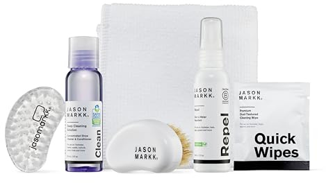 Jason Markk Starter Box, Shoe Cleaning Kit, 6-Piece Set, Deep Cleaning Solutions, Two Brushes, & Microfiber Towel, Sneaker Care, Ideal for Footwear, Safe on Leather, Suede, Nubuck, Cotton, Knits, 2oz