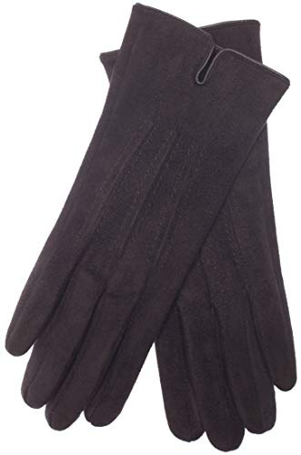 EEM Damen Handschuhe 100% vegan, Velours Optik, weiches elastisches Material, kuscheliges Teddyfleece, schwarz onesize