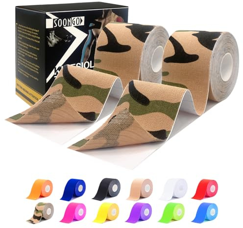 SOONGO Kinesiologitejp 1/2/5 rullar 5 m x 5 cm utmärkt elasticitet och andningsförmåga kinesiotape kinesiologi