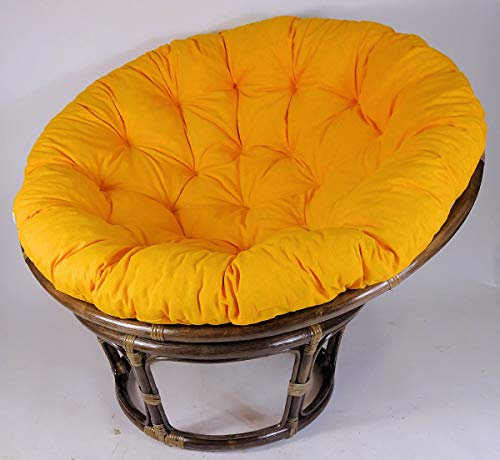 Rattan Papasansessel,Papasan Durchmesser 110 cm, Fb. Dunkelbraun, Polster Uni Living 247 Sonnengelb