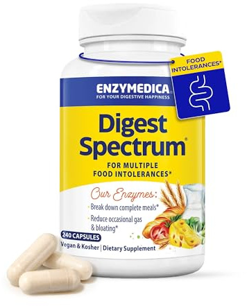 Enzymedica, Digest Spectrum, for Multiple Food Intolerances, Digestive Enzymes, 240 Capsules, Vegan, Gluten-Free, Soy-Free, Non-GMO