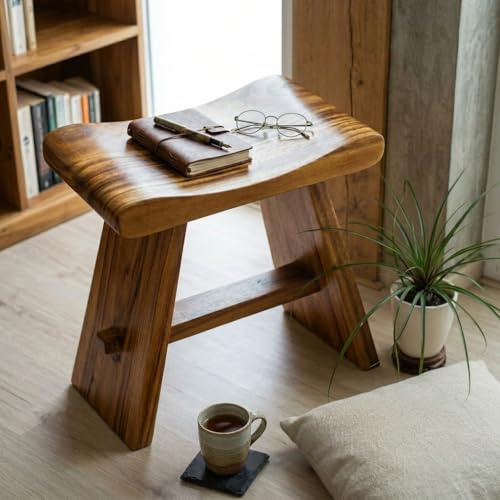 Kinaree Japan Pall Somboon – 49 cm Teakpall Med Böjt Säte, Även Som Stol, Brun Färg