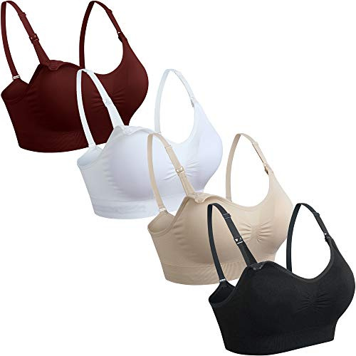 GXXGE 4-pack amnings-BH för amning moderskap BH push-up siden sömlös graviditet braletteunderkläder, 4 st (svart beige rosered vit), S