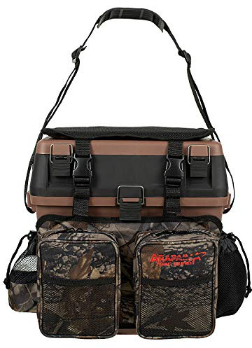 Arapaima Fishing Equipment® Sitzkiepe | Angelbox | Angelrucksack inkl. 4 Kunststoffboxen für Angelzubehör - Braun/Camouflage
