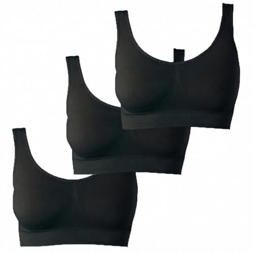 Osynlig behå dambehå utan bygel | bekväm bystiers topp | bygellös mjuk bh | Sömn amning sport bralette i många färger, 3 x svart, XXL