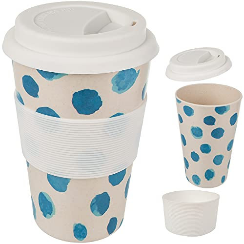 alles-meine.de GmbH Geschirr Motiv & Artikel wählbar 4 Stück Coffee to Go Becher/Trinkbecher/Kaffeebecher - Punkte blau - 400 ml / 0,4 Liter - BPA frei - mit Deckel - d..