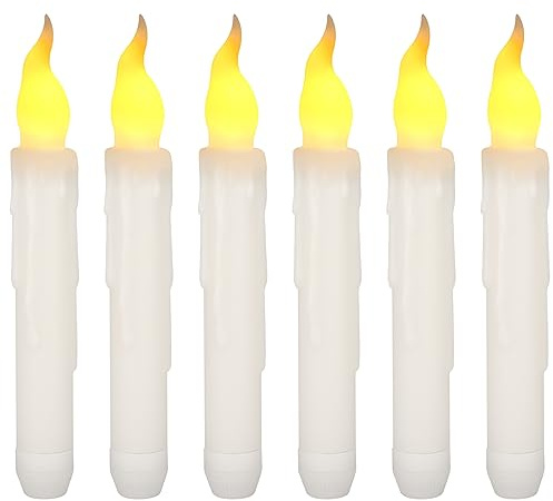 Teynewer LED Taper Candle Lights, NO Remote, Battery Operated Drip Wax Flameless Flickering LED Floating Candles Pack of 6 for Wedding Halloween Christmas Birthday Party Decor (0.79 x 6.5 Inch)