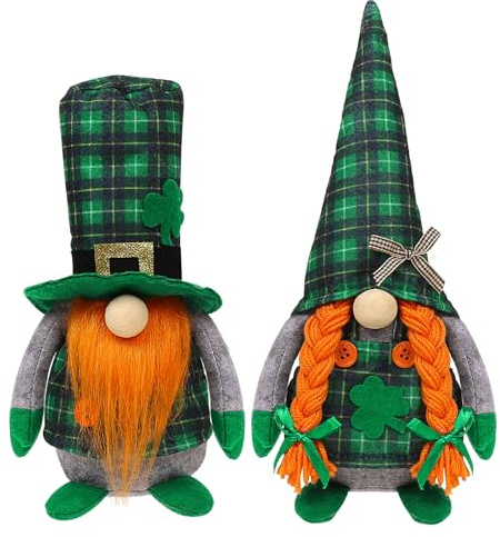 St Patrick's Day Gnomes Plush Decoration, 2 Pack different Green Grid Hats with Shamrock ,Faceless Elderly Irish Festival Lucky Hanging Ornaments, Saint Patrick's Day Irish home and office Decor