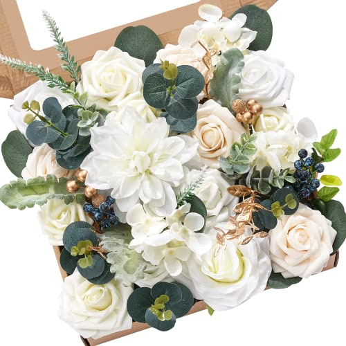 Serwalin Artificial White Flowers Fake Foam Silk Flowers Wedding Cake Flowers for Wedding Decor Centerpieces Bouquets Arrangements Party Baby Shower