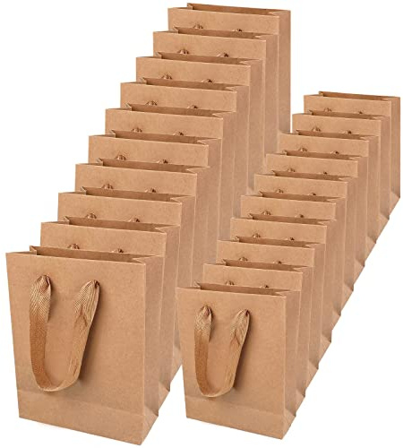 AKOFIC Brown Paper Carrier Bags, 20 Pack Brown Kraft Paper Bags Paper Gift Bags with Strong Handles, Thick Recyclable Party Favor Bags Retail Lunch Bags for Party Wedding Birthday Celebrations