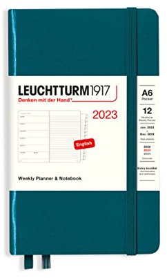 LEUCHTTURM1917 365898 Wochenkalender & Notizbuch Pocket (A6) 2023, 12 Monate, Pacific Green, Englisch