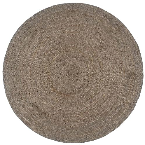 vidaXL Teppich Handgefertigt Jute Wohnzimmerteppich Juteteppich Handwebteppich Bodenmatte Schlafzimmer Wohnzimmer Flur Rund 210cm Grau